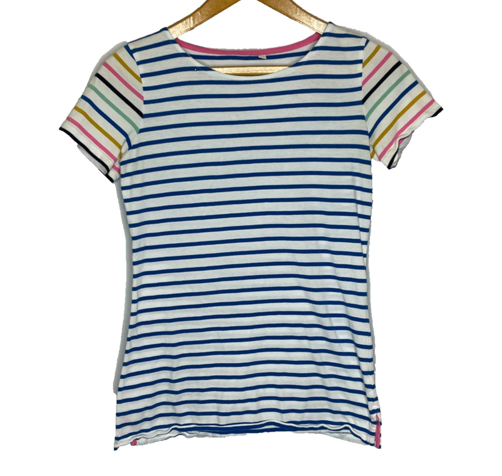Women's US 2 Boden Multicolor Stripe Cotton Crewneck Short Sleeve Tee
